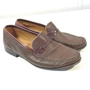 Moreschi Men Brown Pebbled Leather Penny Loafers Made in Italy 219790 Size 7.5